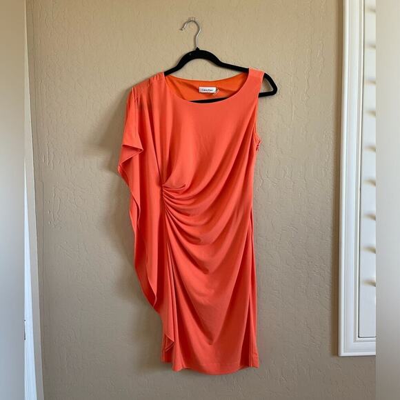 Calvin Klein Orange One Shoulder Ruffle Dress - Picture 1 of 4